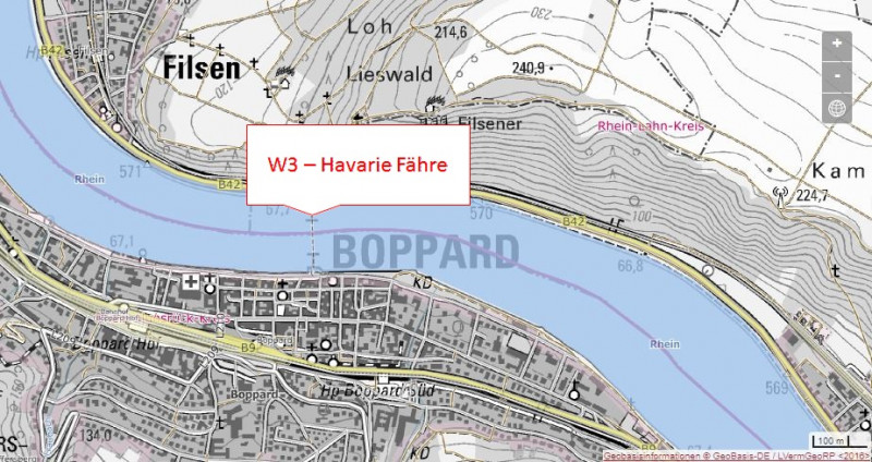 W3 - Kollision zwischen Fähre und Tankschiff auf dem Rhein bei Boppard