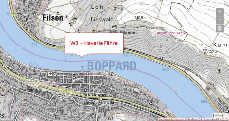 W3 - Kollision zwischen Fähre und Tankschiff auf dem Rhein bei Boppard