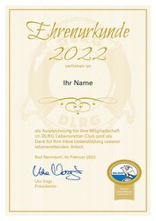 Urkunde Gold für Spenden ab 1000 € 