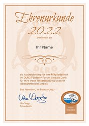 Bronze Urkunde für Spenden ab 180 € 