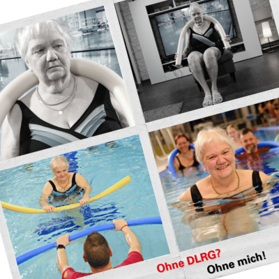 Fotostory Seniorin macht Aquasport im Wohnzimmer vs. Aquasport mit der DLRG im Hallenbad